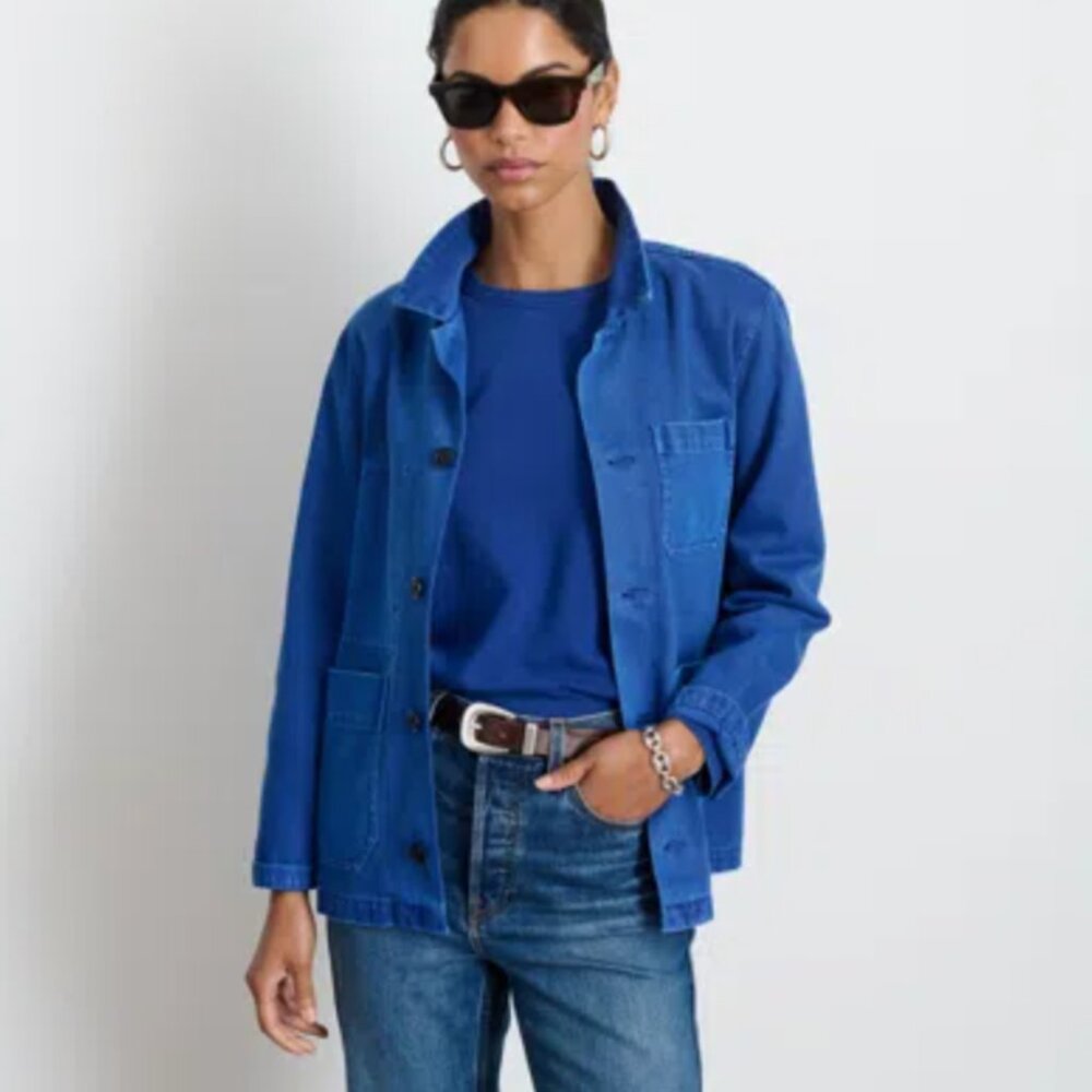 Alex Mill Britt Work Jacket In Recycled Denim In Electric Blue (Size Small)